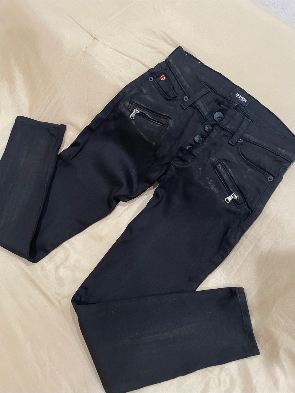 HUDSON Black Women’s Exposed Button Fly Skinny Jeans Sz 25